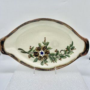 Tonala Pottery Flowers Rectangle Tray Platter Signed 15x9
